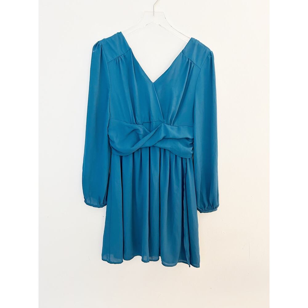 NWT Entro Teal Draped Long Sleeve Dress Size Small